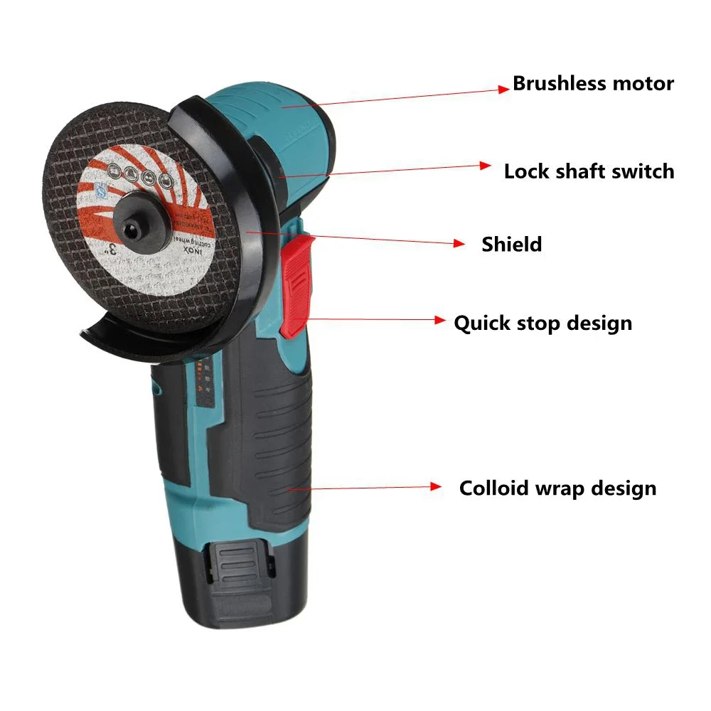 Brushless Angle Grinder Battery Powered - Iki pil ile 500W 12V değirmeni