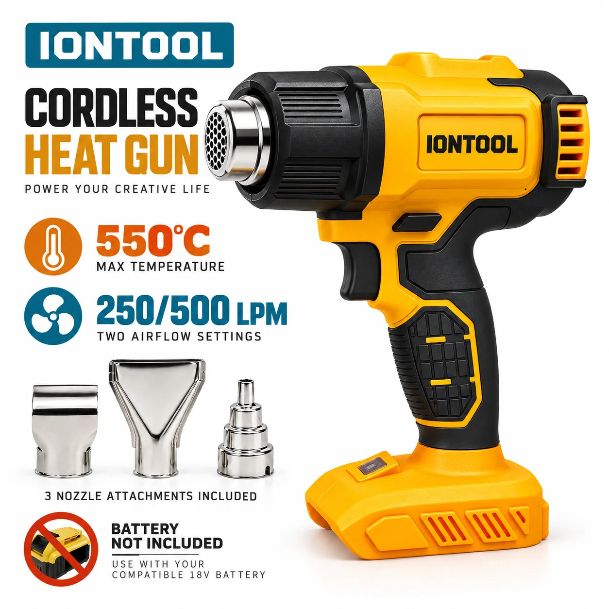 Cordless Heat Gun For Shrink Tubing - IONTOOL Sarı Kablosuz Isı Tabancası 550