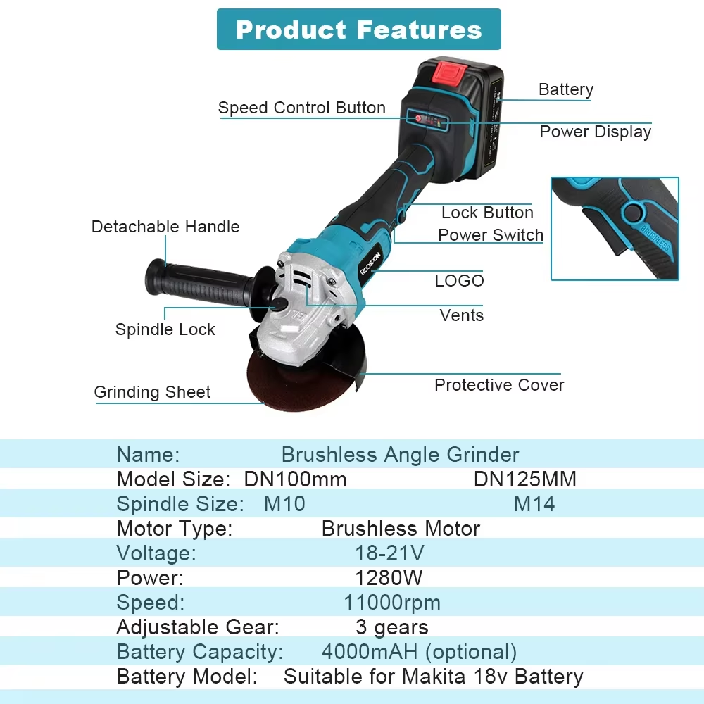 125/100mm Açı Öğütücü Fırçasız - Brushless Angle Grinder Battery Powered incelemesi ve fiyatı